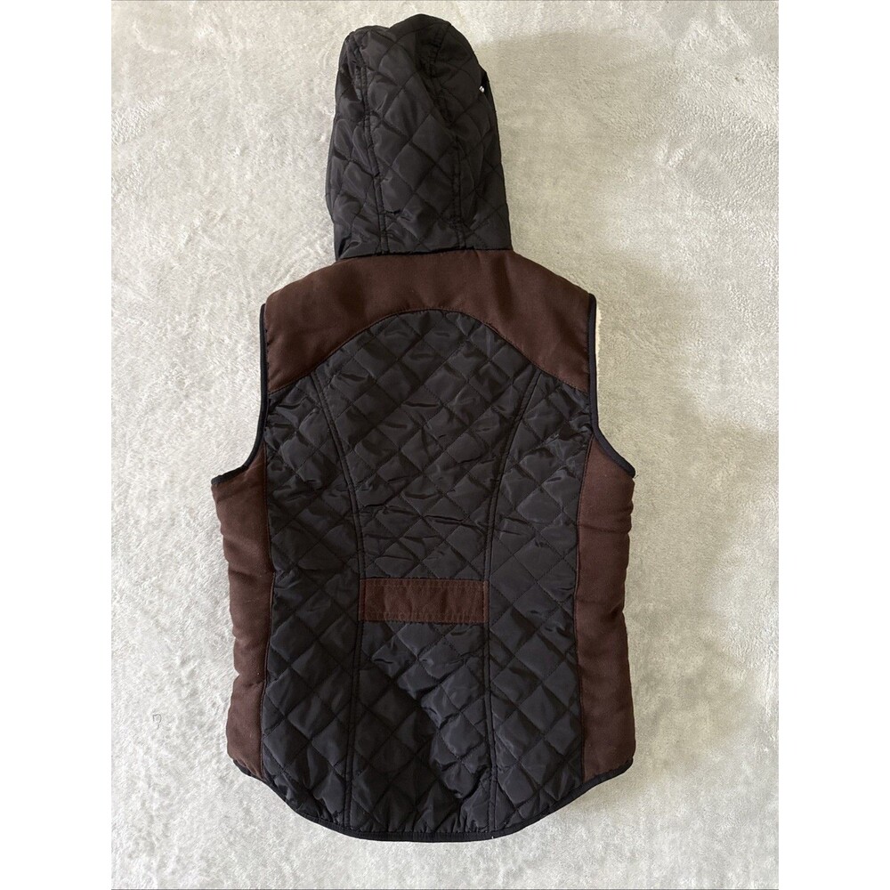 Padded Hooded Wind Resistant Cozy Zip Vest Black Cream Fleece Young Sz M Ci Sono - Picture 4 of 16